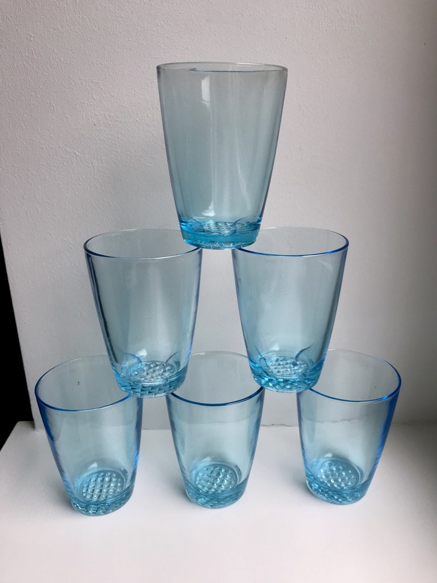 set of 6 water glasses Made in France blue glass 70s