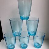 set of 6 water glasses Made in France blue glass 70s