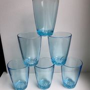 set of 6 water glasses Made in France blue glass 70s
