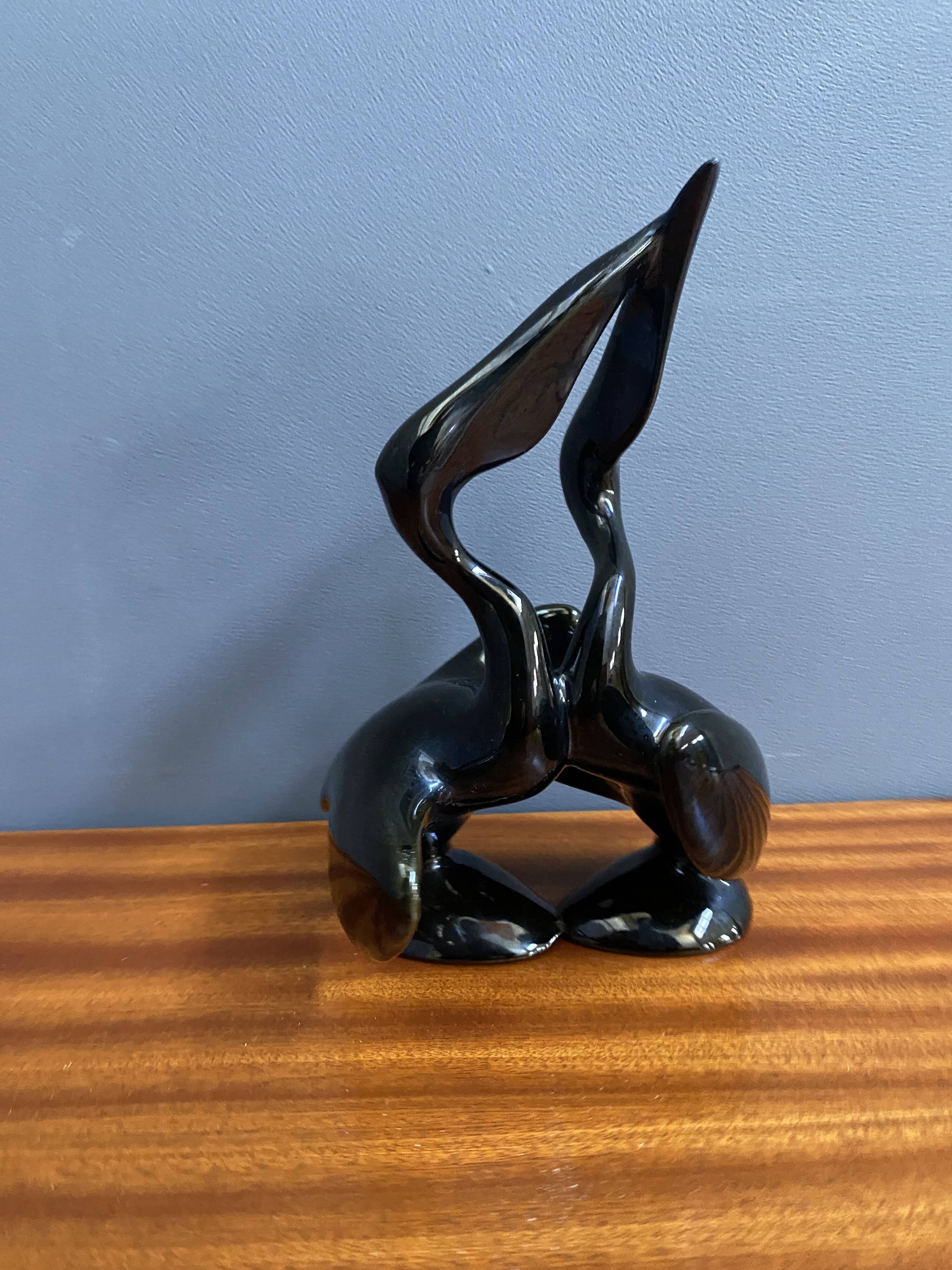 Black ceramic figurine of 2 Pelicans by Miroslav Smutny 1960s