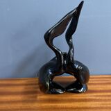 Black ceramic figurine of 2 Pelicans by Miroslav Smutny 1960s