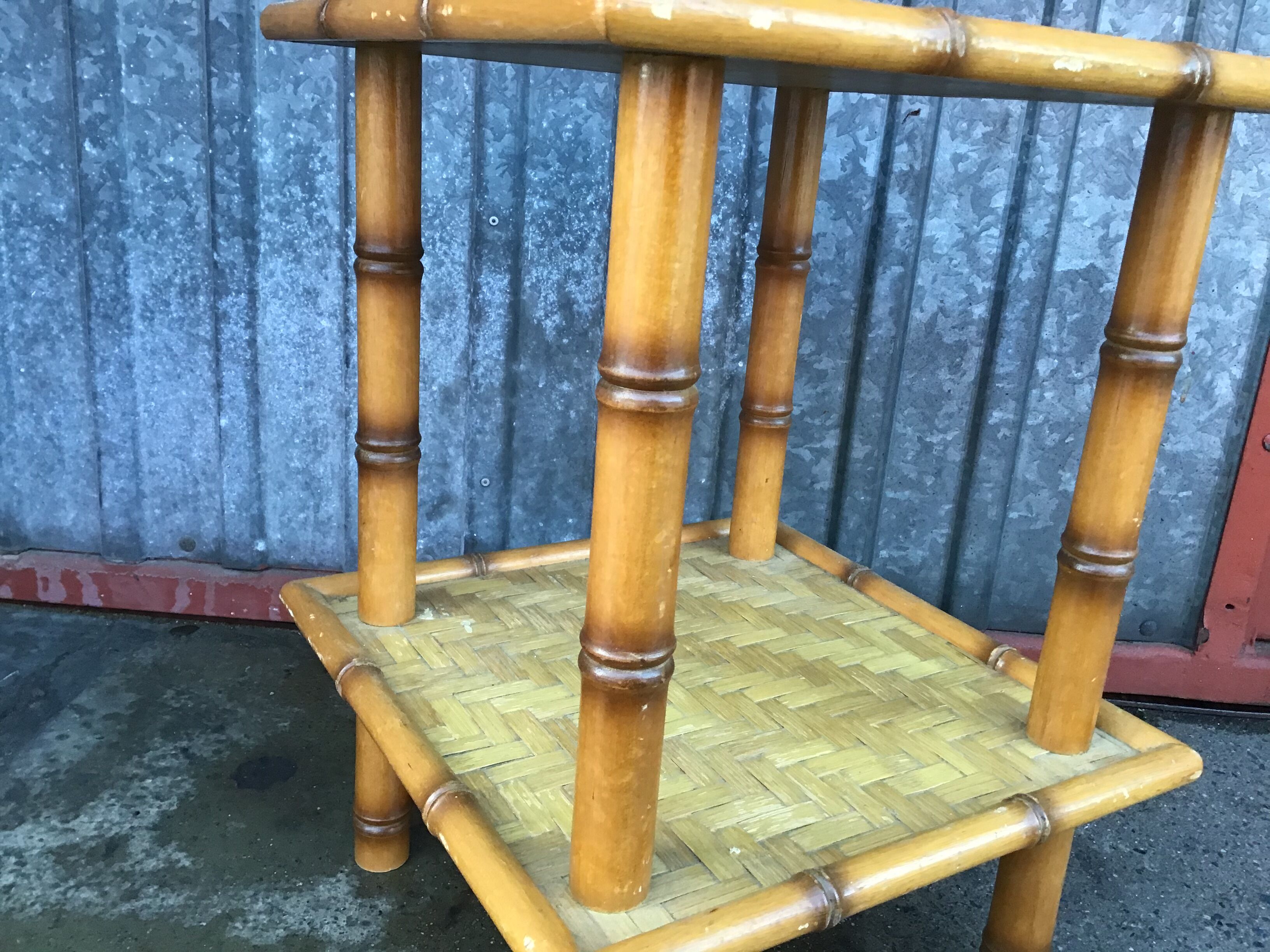 Coffee table, vintage bamboo shelf