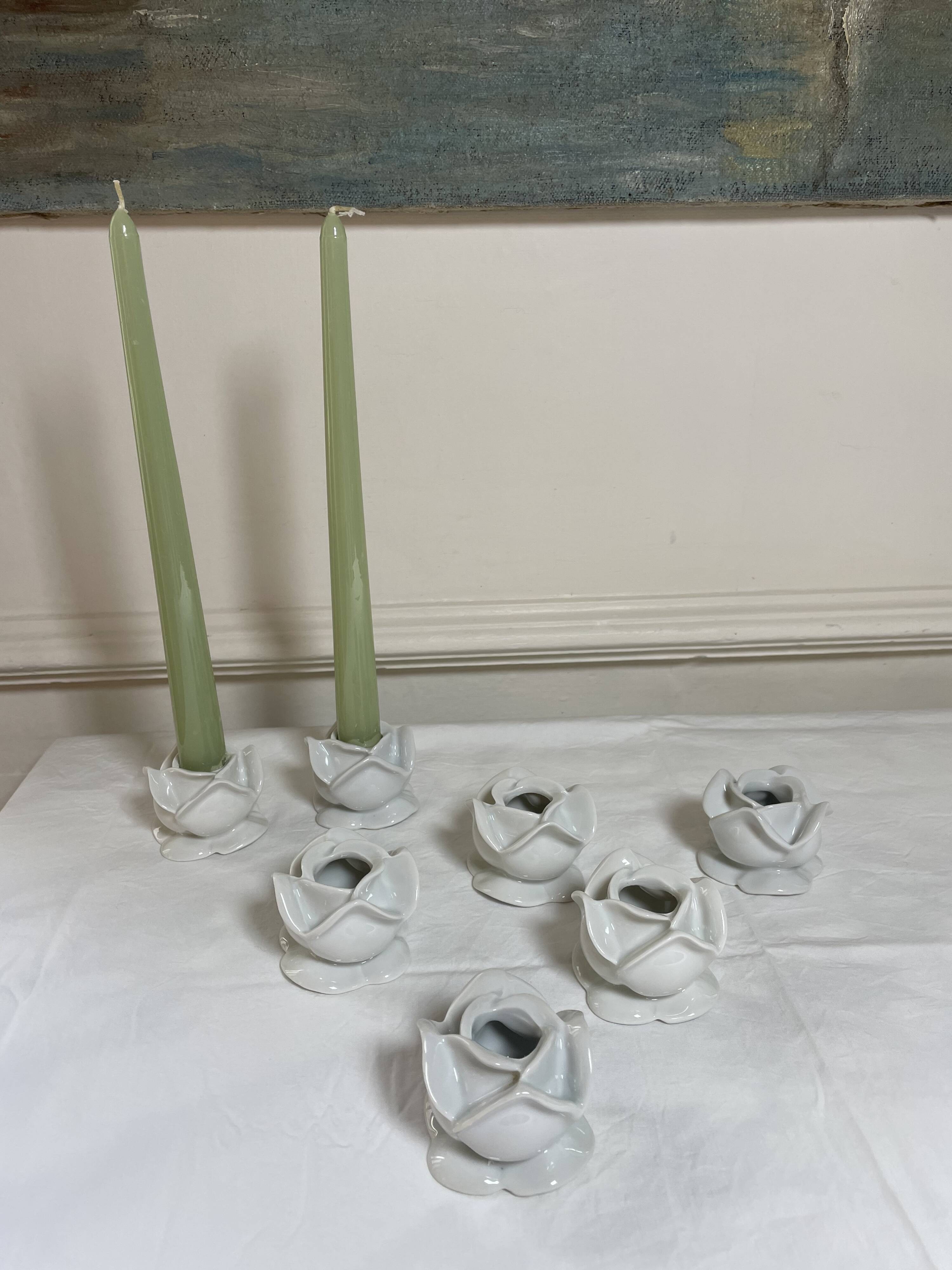 White porcelain rose shaped candle holders