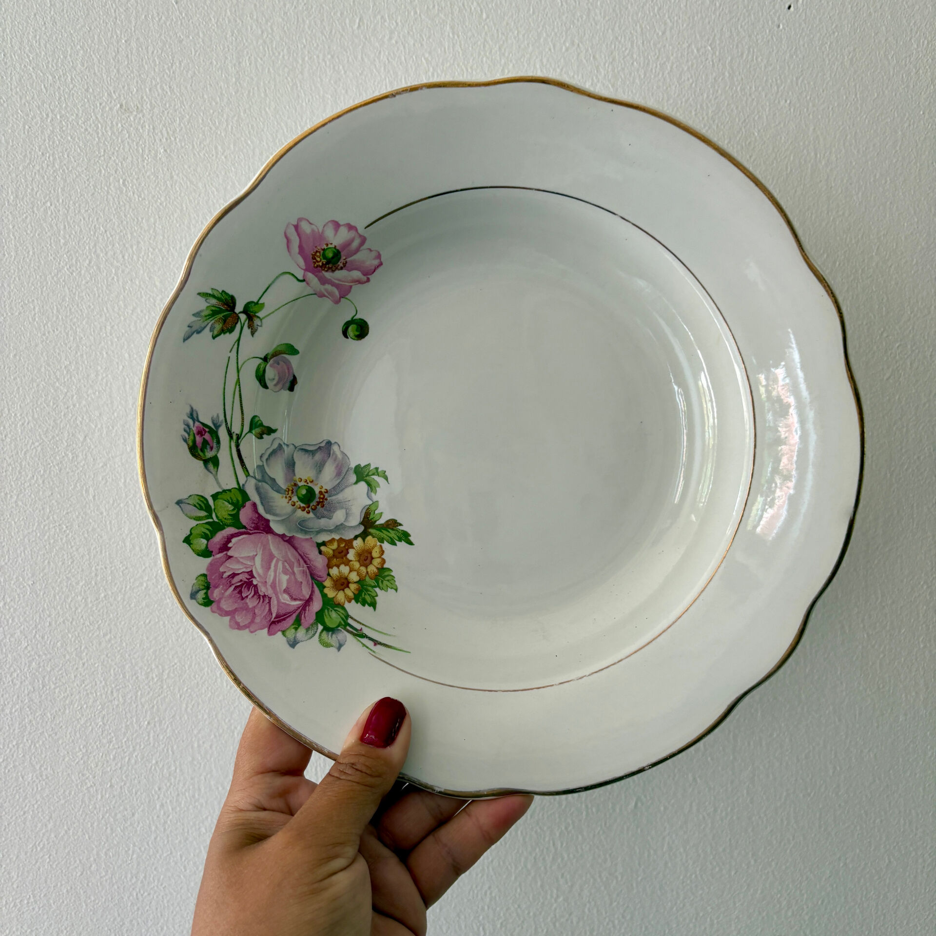 Set of 6 vintage deep plates, Anemone pattern from Digoin Sarreguem.