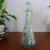 Ancienne carafe émaillée de fleurs en verre