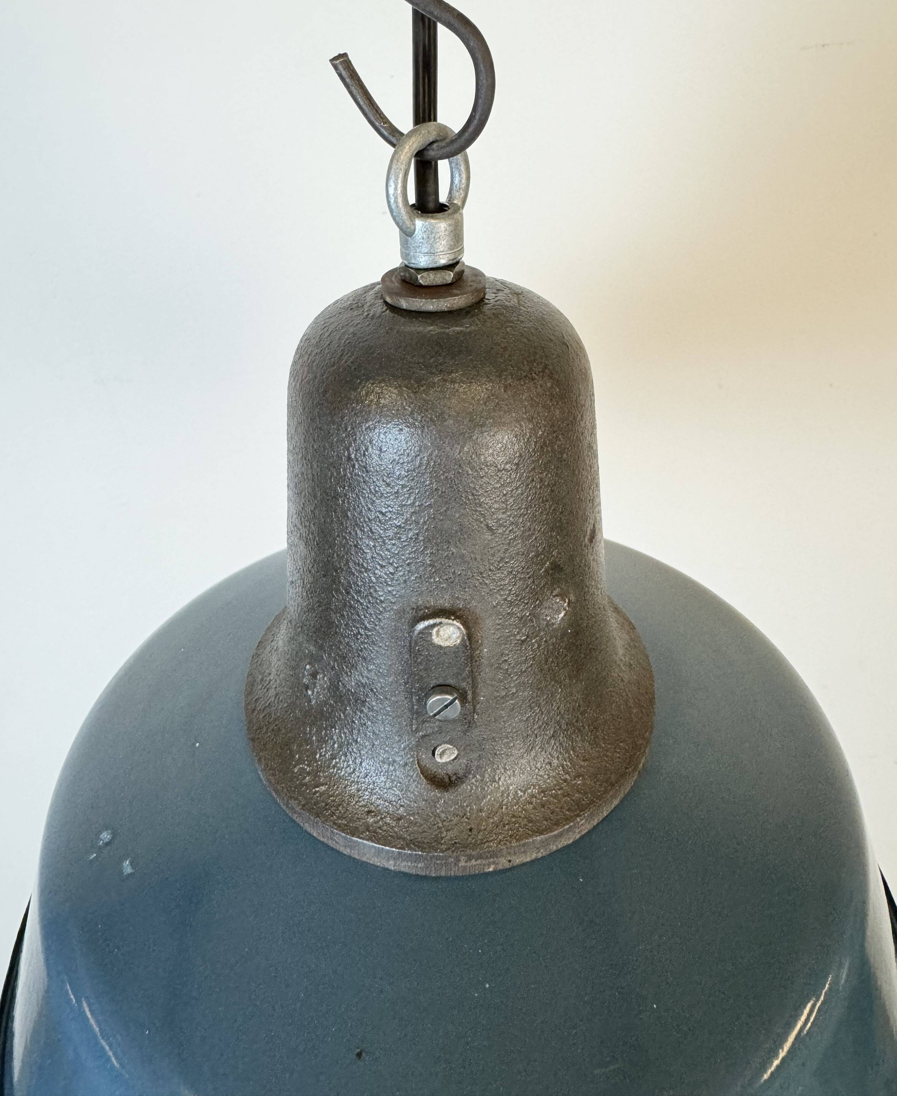 Industrial Blue Enamel Factory Lamp with Cast Iron Top, 1960s