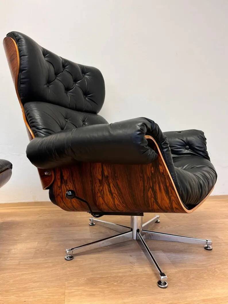 XL Extraordinary design Bent plywood Lounge Chair and Ottoman in rosewood -1960s