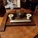 Wood inkwell and zinc complete with porcelain inkwells