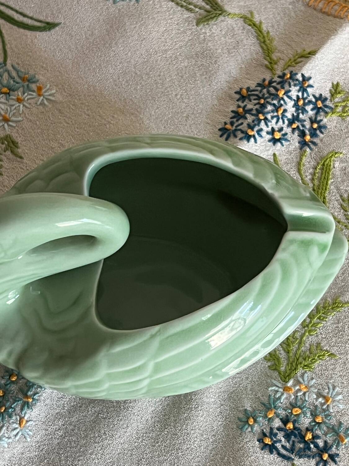 Almond green ceramic swan