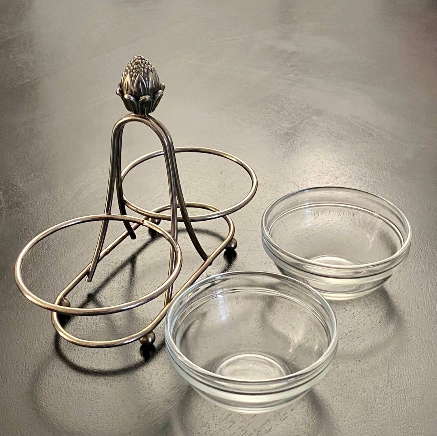 1 old aperitif server in metal and glass