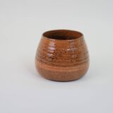 Small orange and brown turned ceramic pot