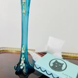 Turquoise soliflore bohemian crystal vase with enameled flower motifs