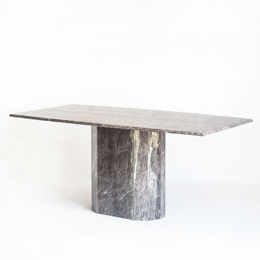Vintage dining table. Gray marble. Italy, 90s