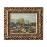 Impressionist Signed Mediterranean Landscape with a View of a River and Mountains