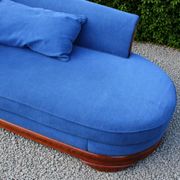 Large vintage cobalt blue chaise longue in fabric and wood – long chair 190