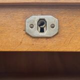Double-column oak filing cabinet with curtains, 1950s.