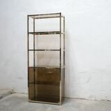 Bookcase vintage shelf in brass and smoked glass
