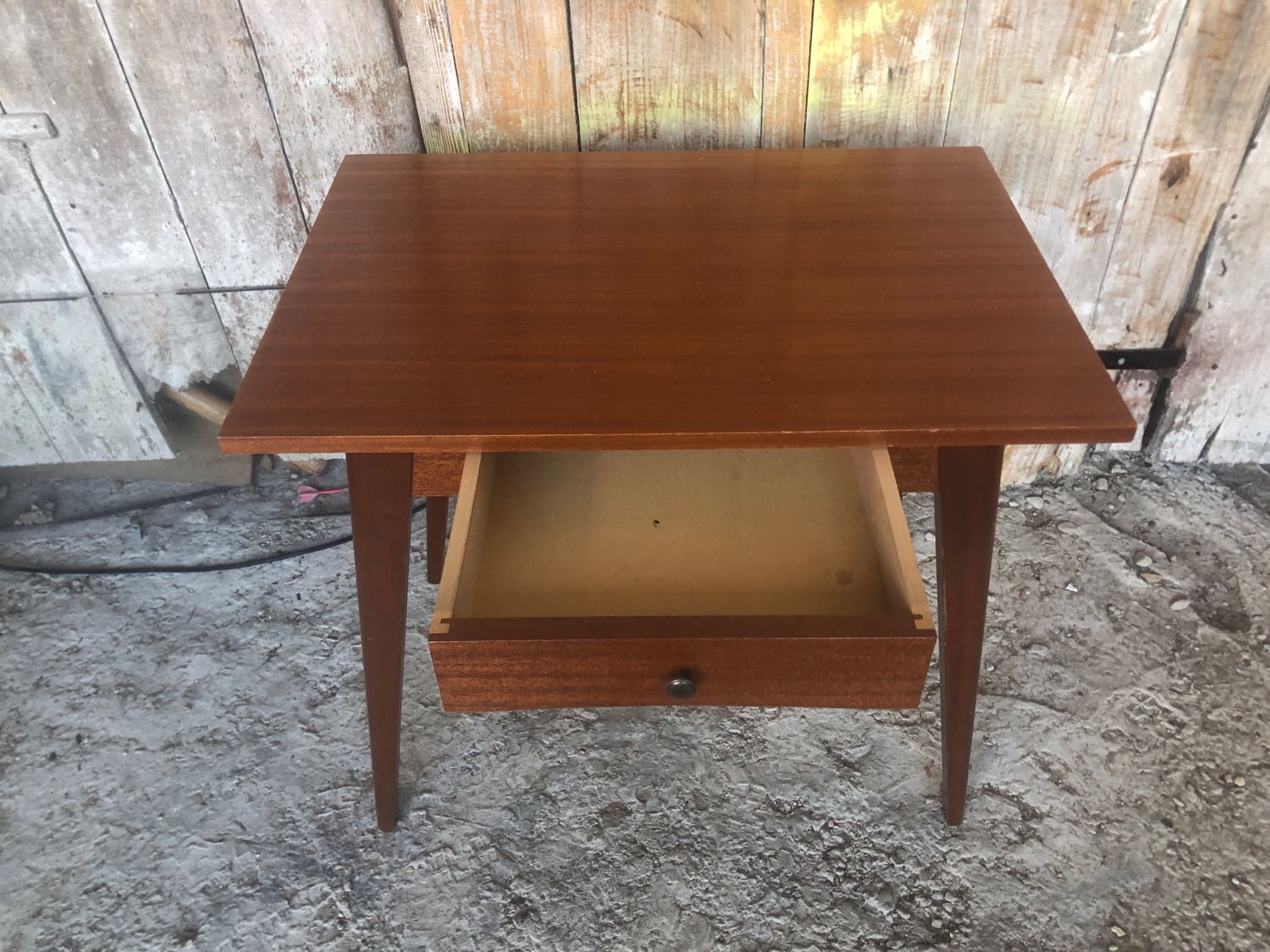 Old scandinavian wooden desk compass feet + drawer 70s vintage