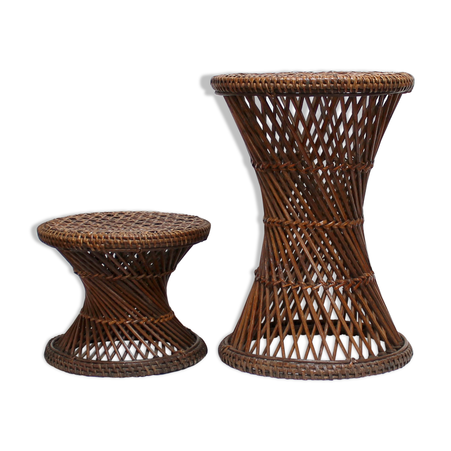 Stools tam-tam in rattan and wicker of the 1970s