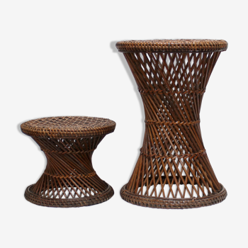 Stools tam-tam in rattan and wicker of the 1970s