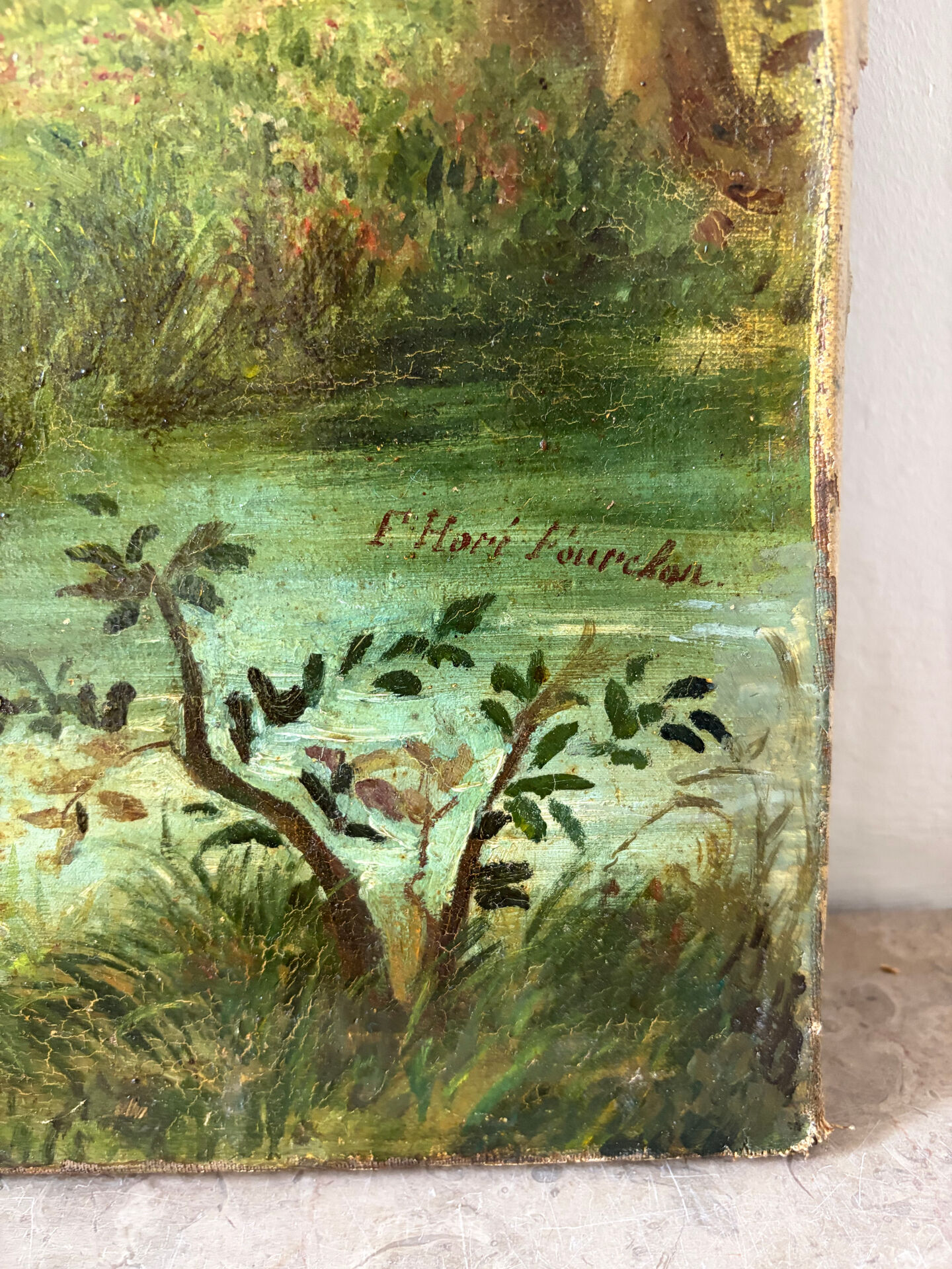 Clearing with five deer, oil on canvas signed F Hari Fourchon