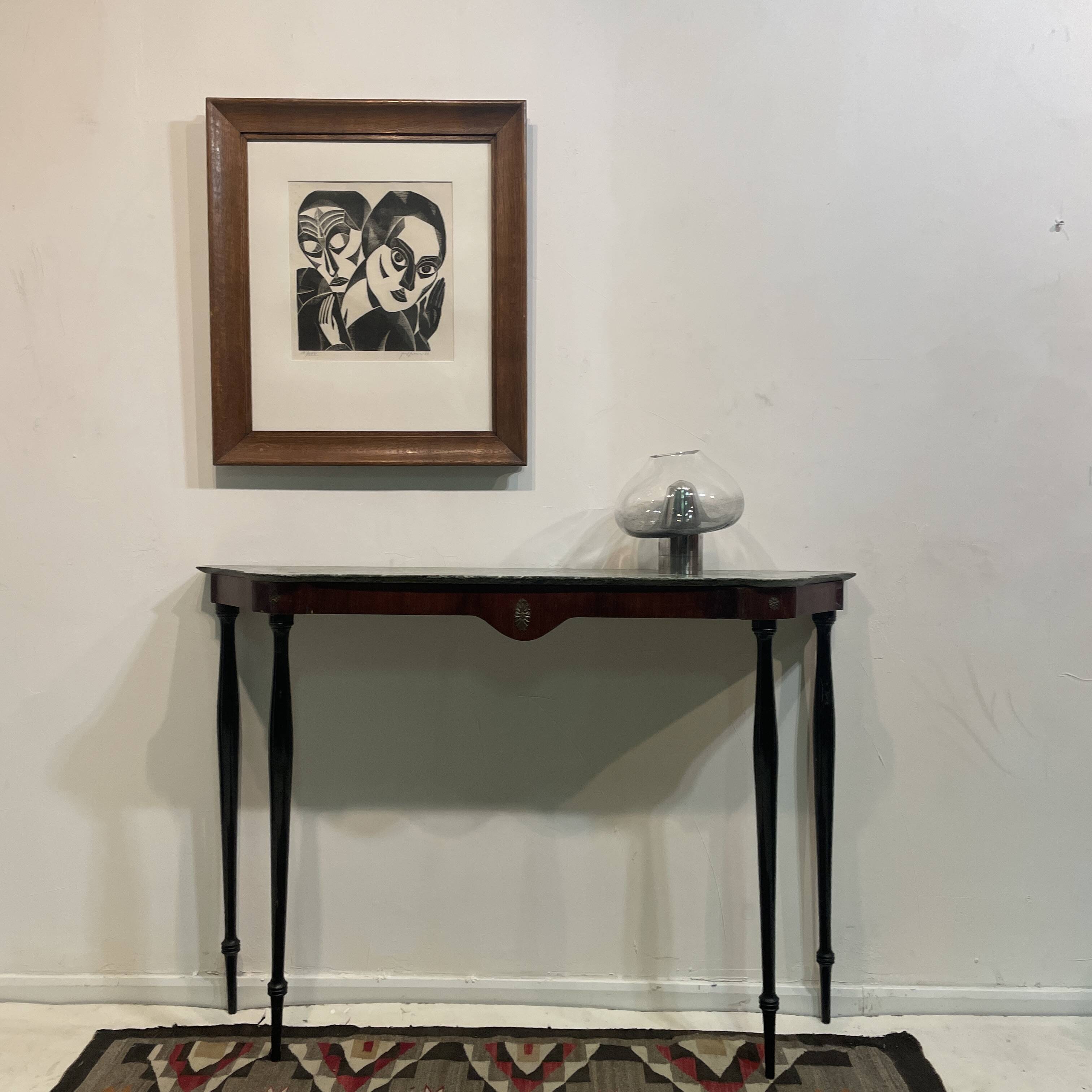 Elegant marble and rosewood console table, Italy, 1950s