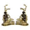 Pair of gilded bronze and patinated bronze andirons depicting putti circa 1850