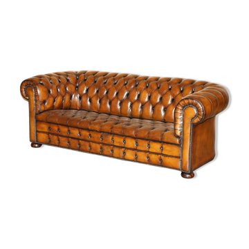 Canapé Chesterfield en cuir, style Art Déco, entièrement restauré