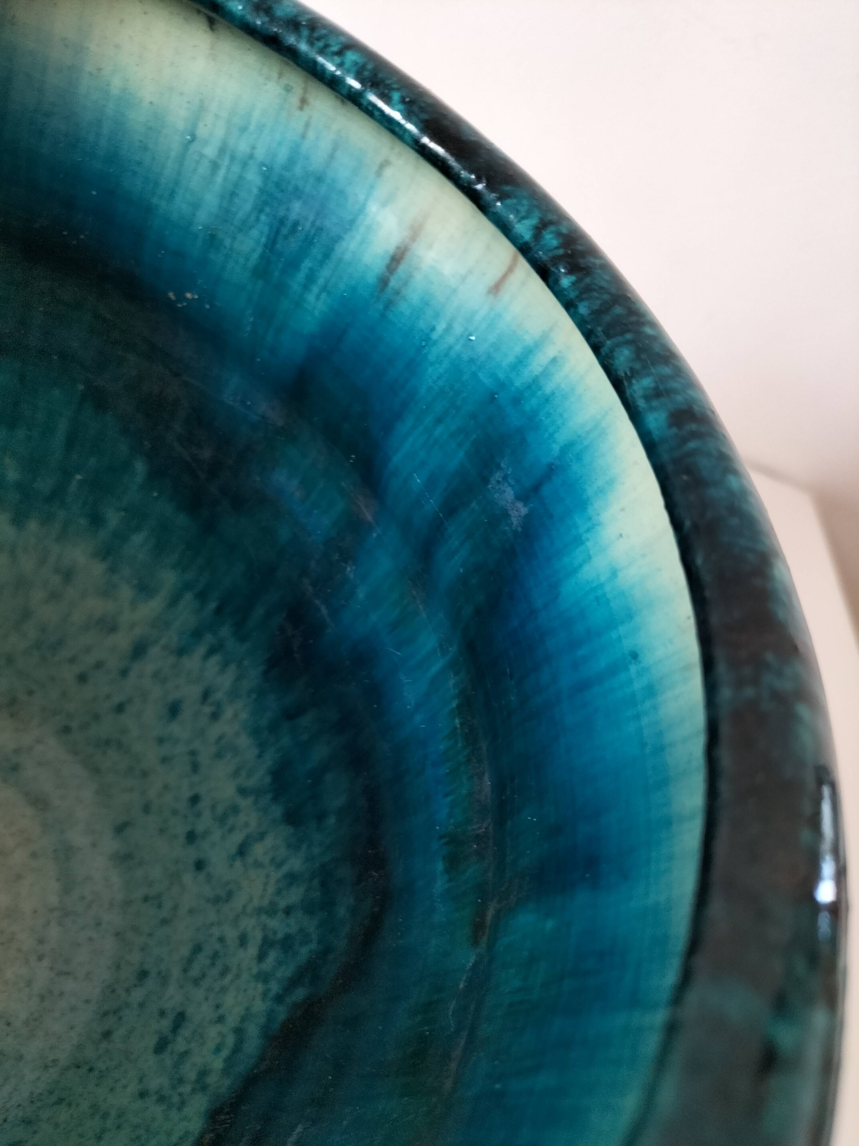 Accolay cache-pot in blue petrol and deep black glazed stoneware.