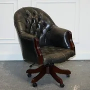 Vintage Chesterfield Chair in Dark Grey Leather