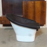 Fauteuil Lounge Pod Space Age Atomic avec Cuir de Bovin Noir de Dux, Suède, 1960s