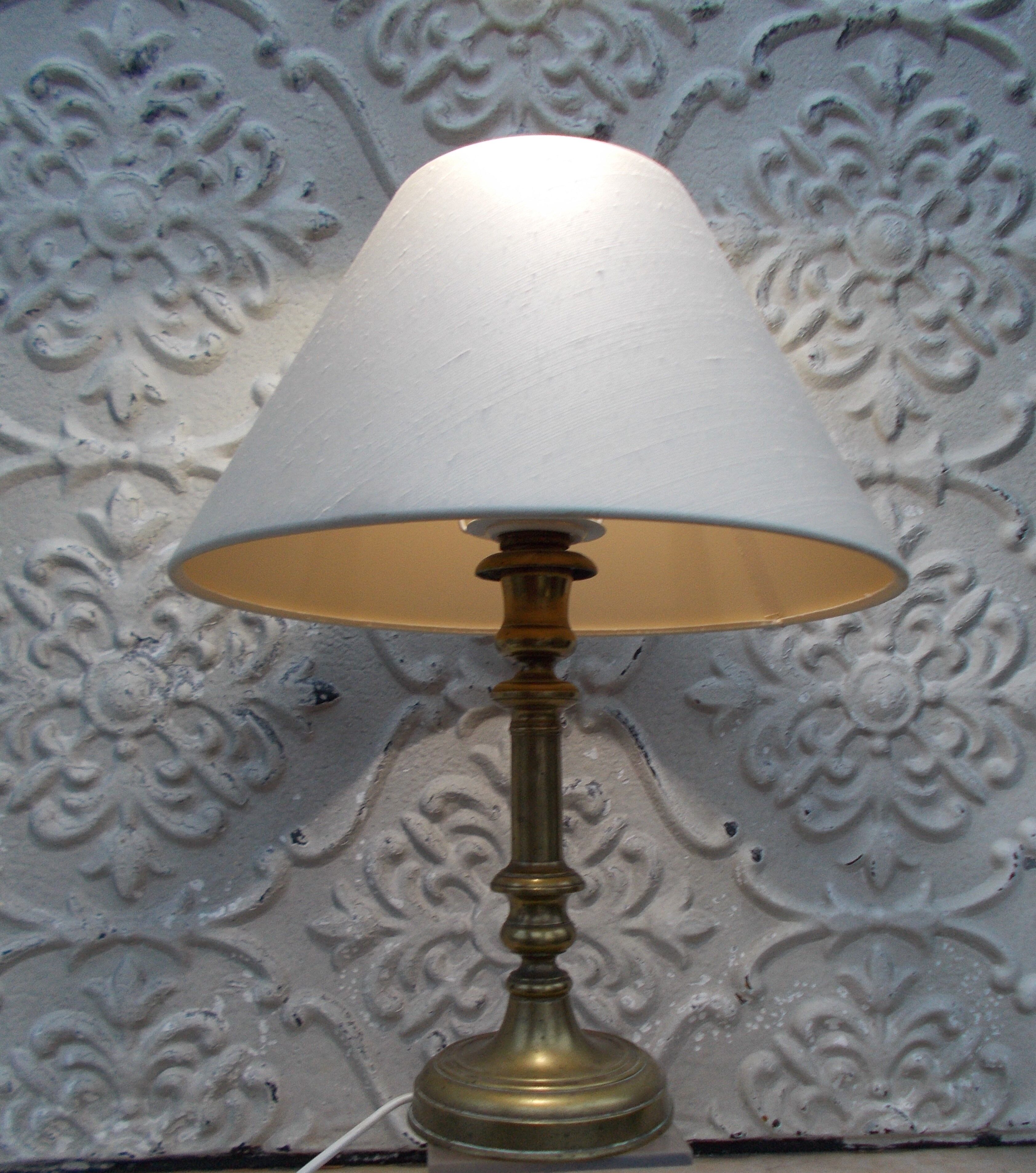 Old brass candle holder XIXth electrification vintage lampshade