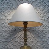 Old brass candle holder XIXth electrification vintage lampshade