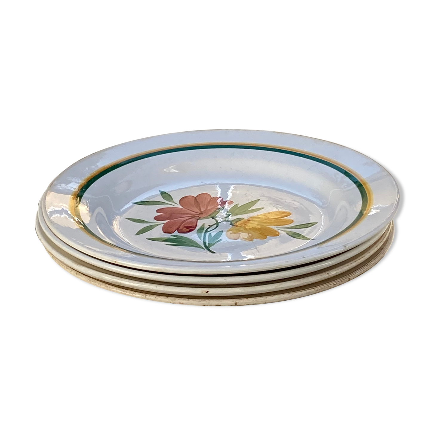 4 Digoin flower plates