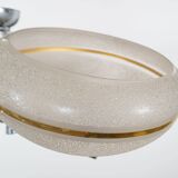 1930s English Art Deco 3-Arm Chrome & Gold Gilt Glass Chandelier Lamp