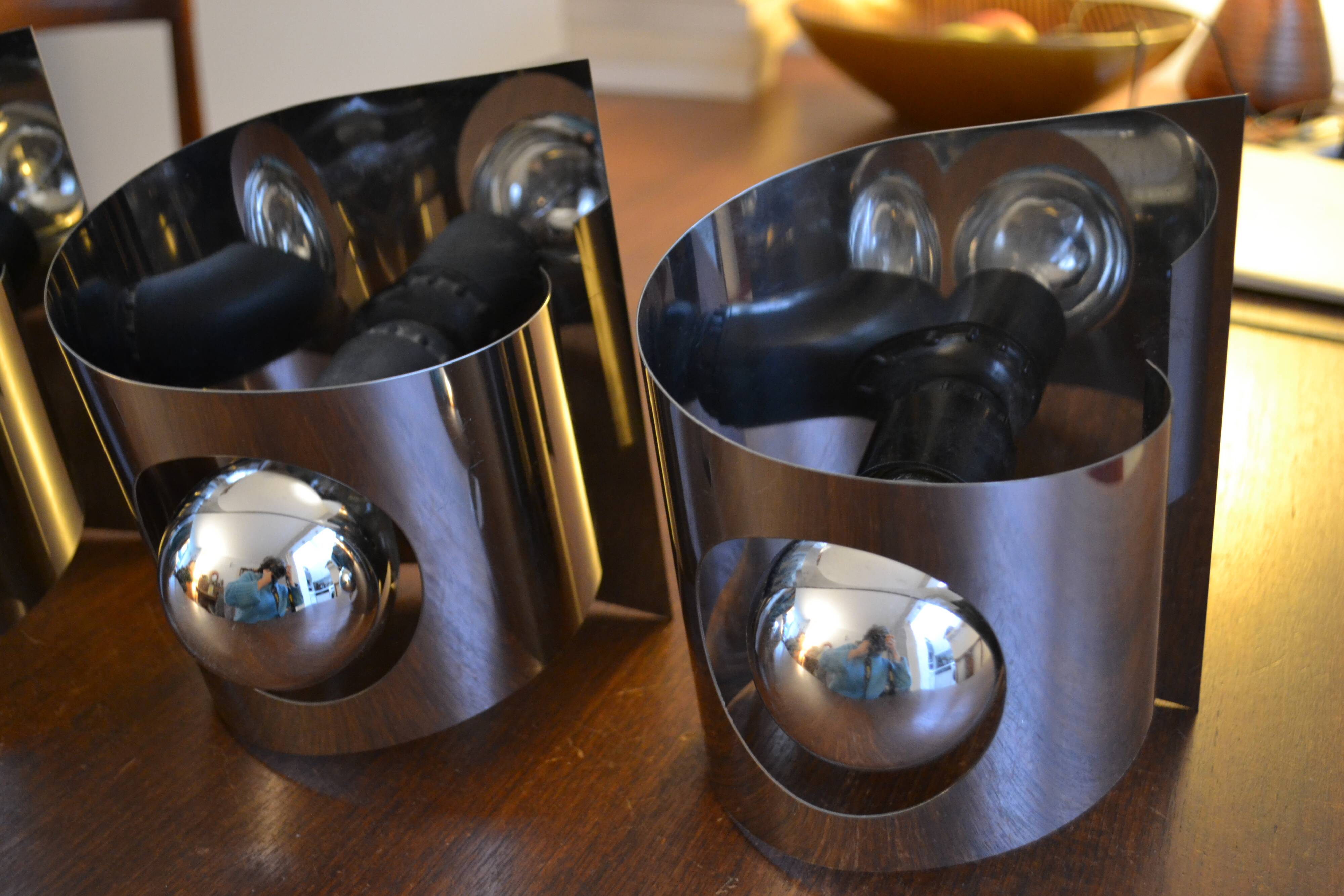 3 70s chrome metal wall lights