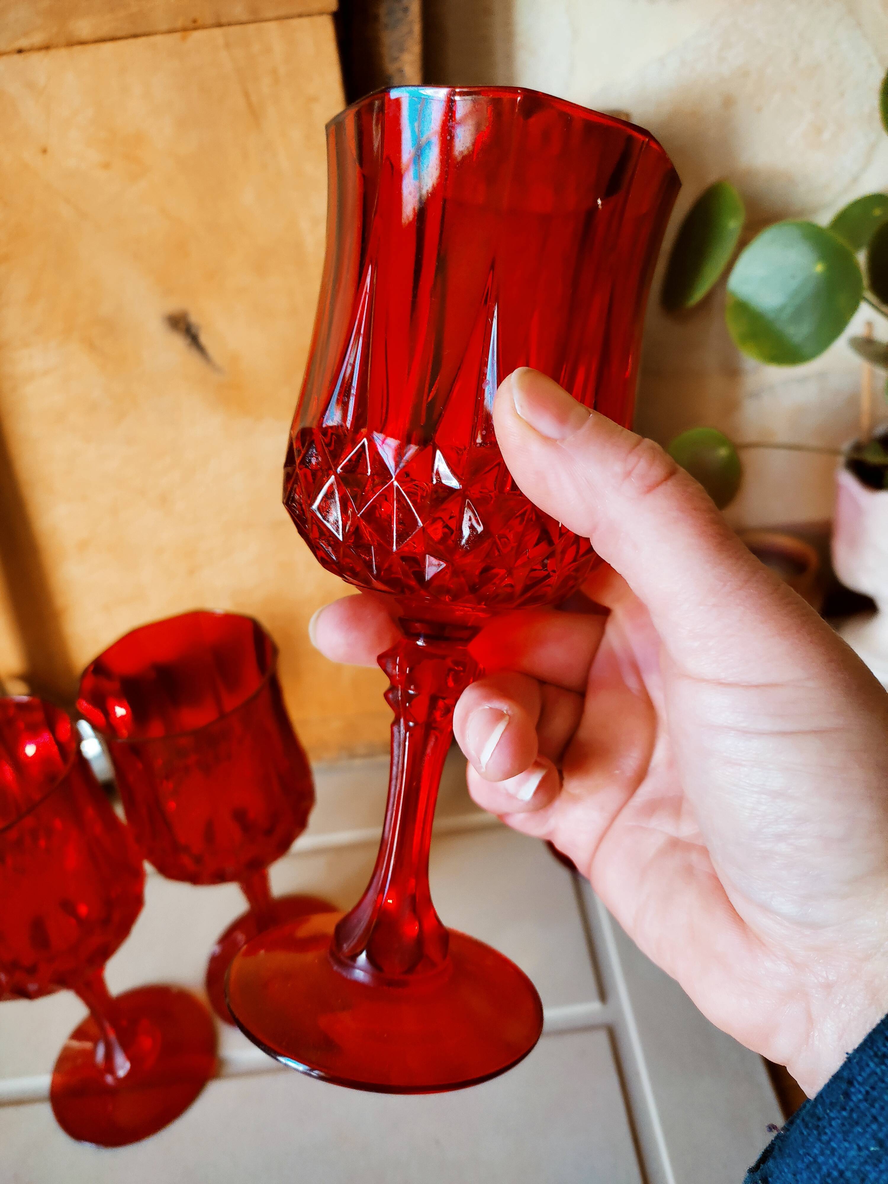 4 Ruby Longchamp glasses by Cristal d'Arques