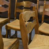 Set of 6 solid oak chairs Guillerme et Chambron 1950s