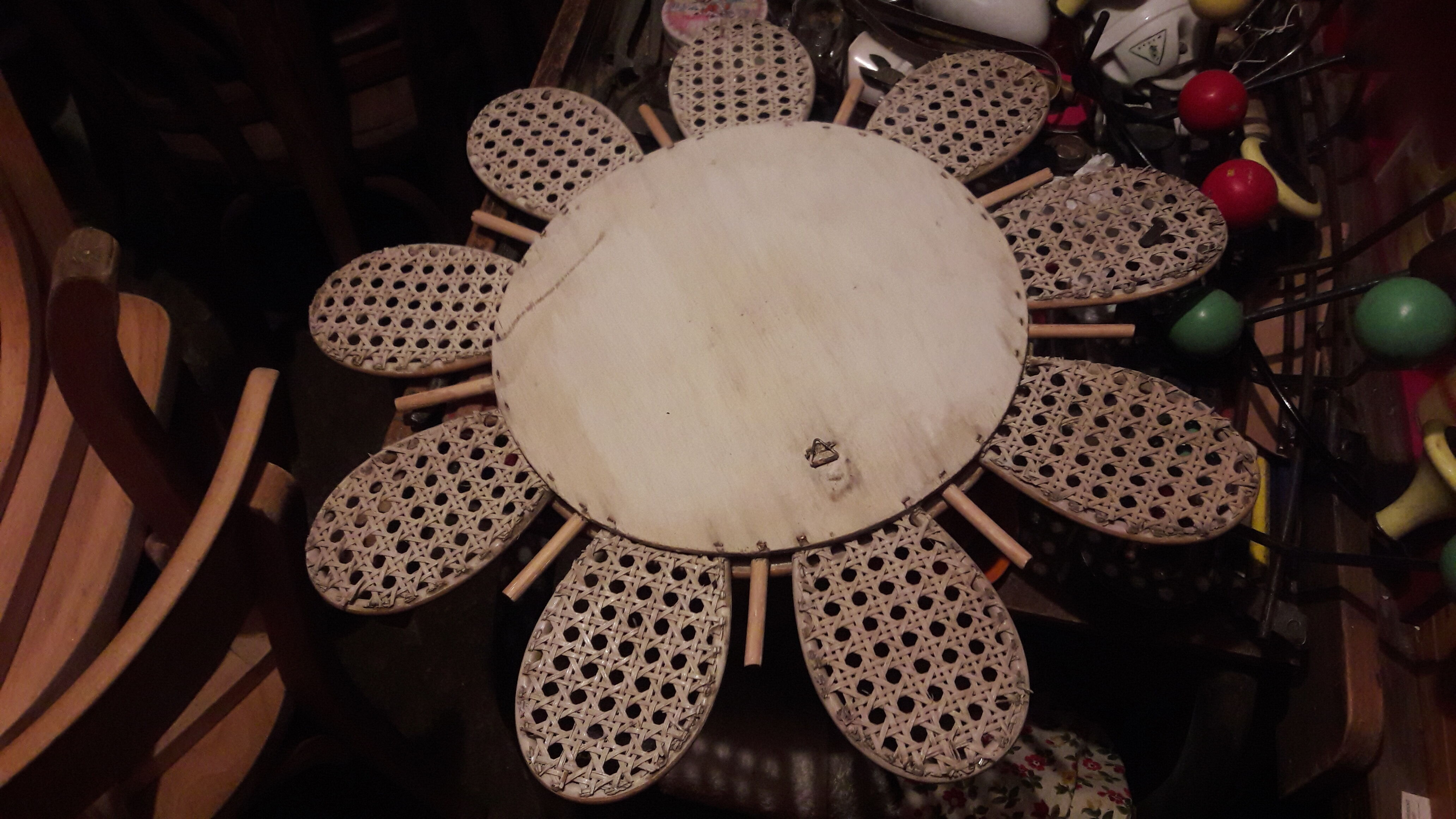 Rattan sun mirror and caning diameter 50cm