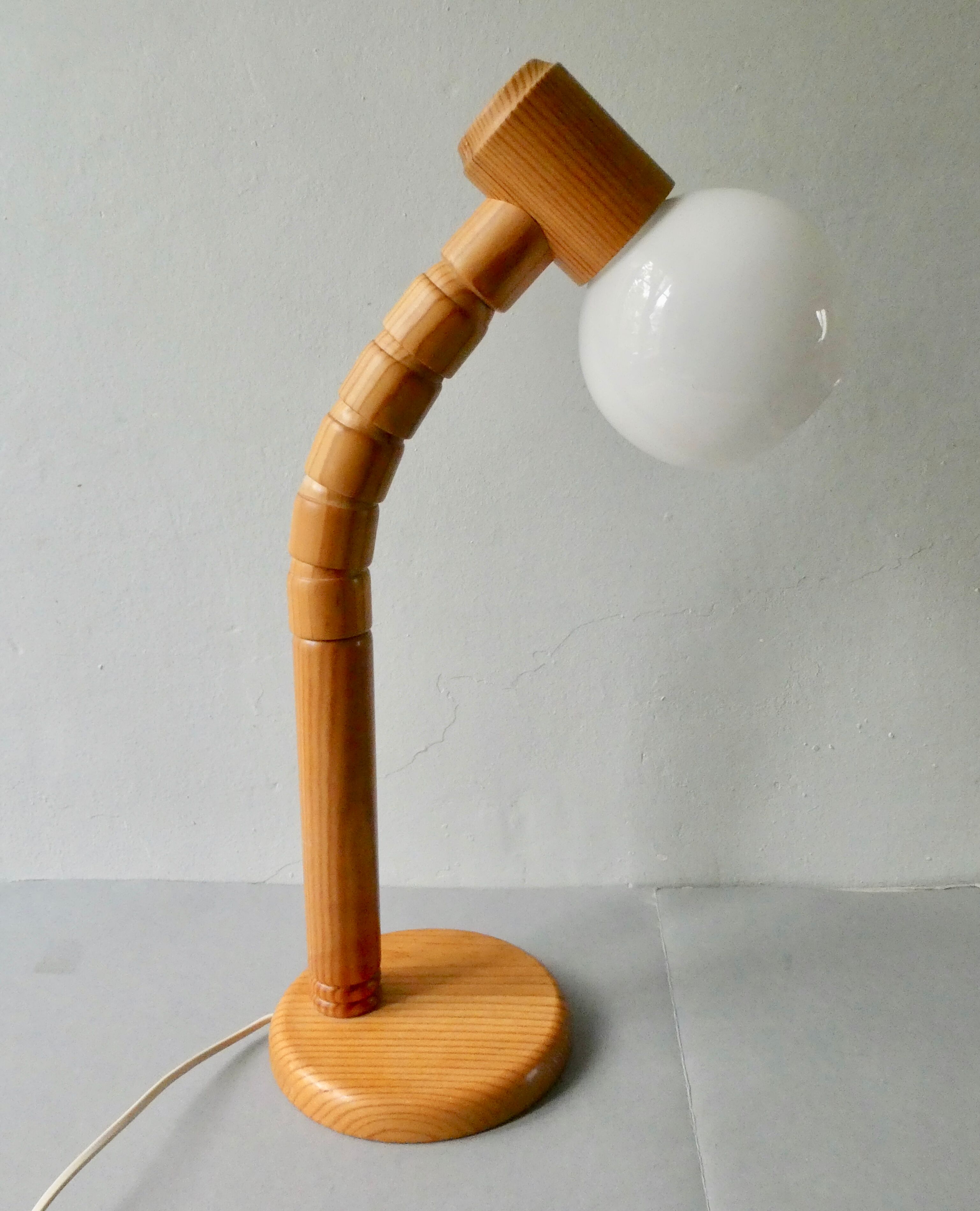 Pine articulated lamp with opaline, Scandinavian style, 70s