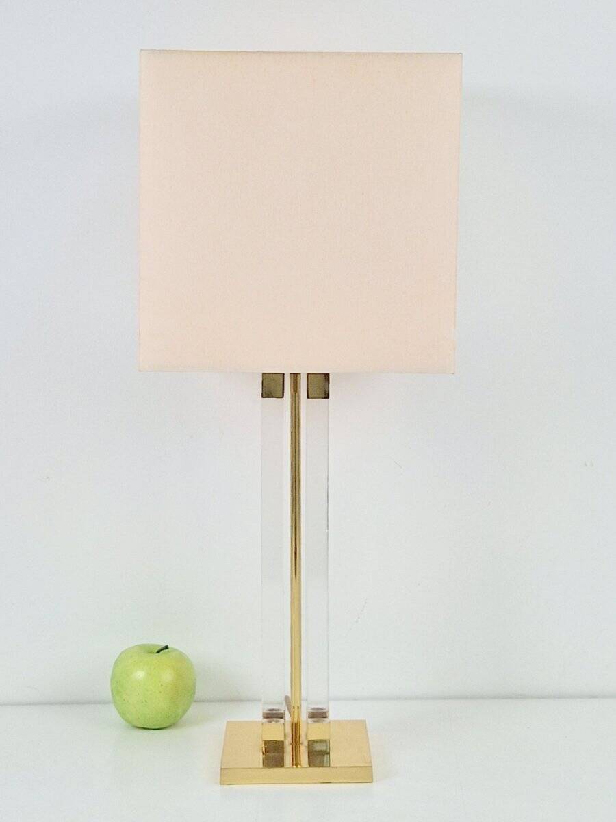 Vintage Regency Acrylic & Brass Table Lamp, Italy, 1970s