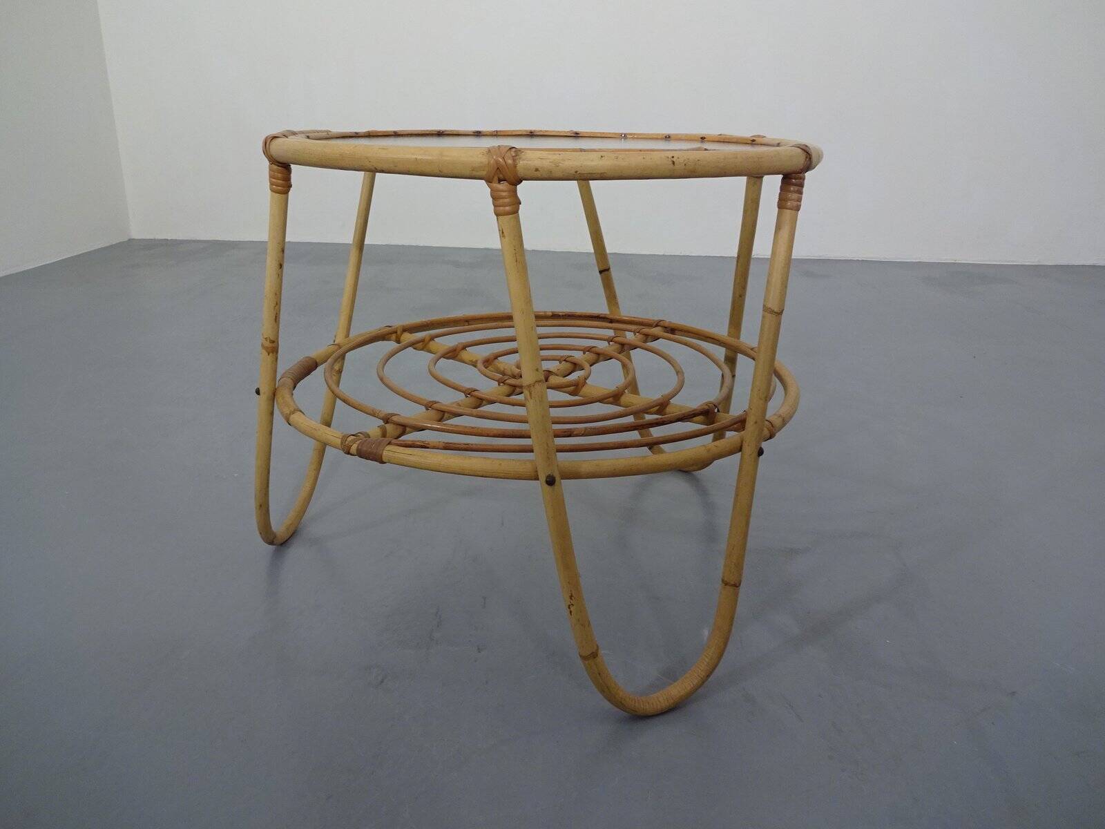 Italian Bamboo & Glass Coffee Table, 1950s