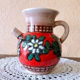 Carafe, jug, chevrette, artisanal, ceramic with floral decoration
