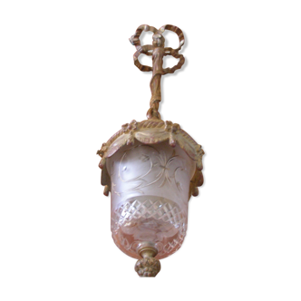 Bronze and glass hanging lamp