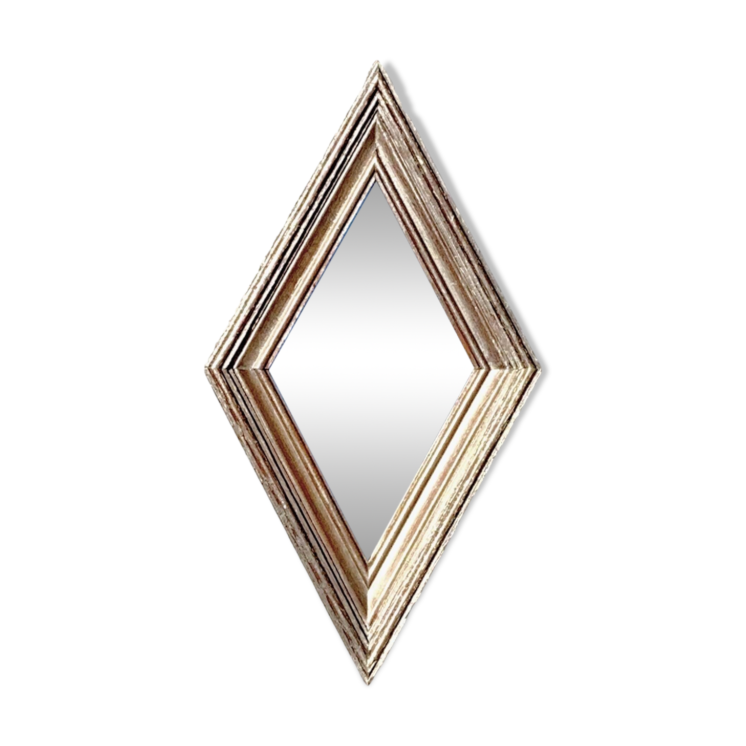 Small vintage wooden diamond wall mirror