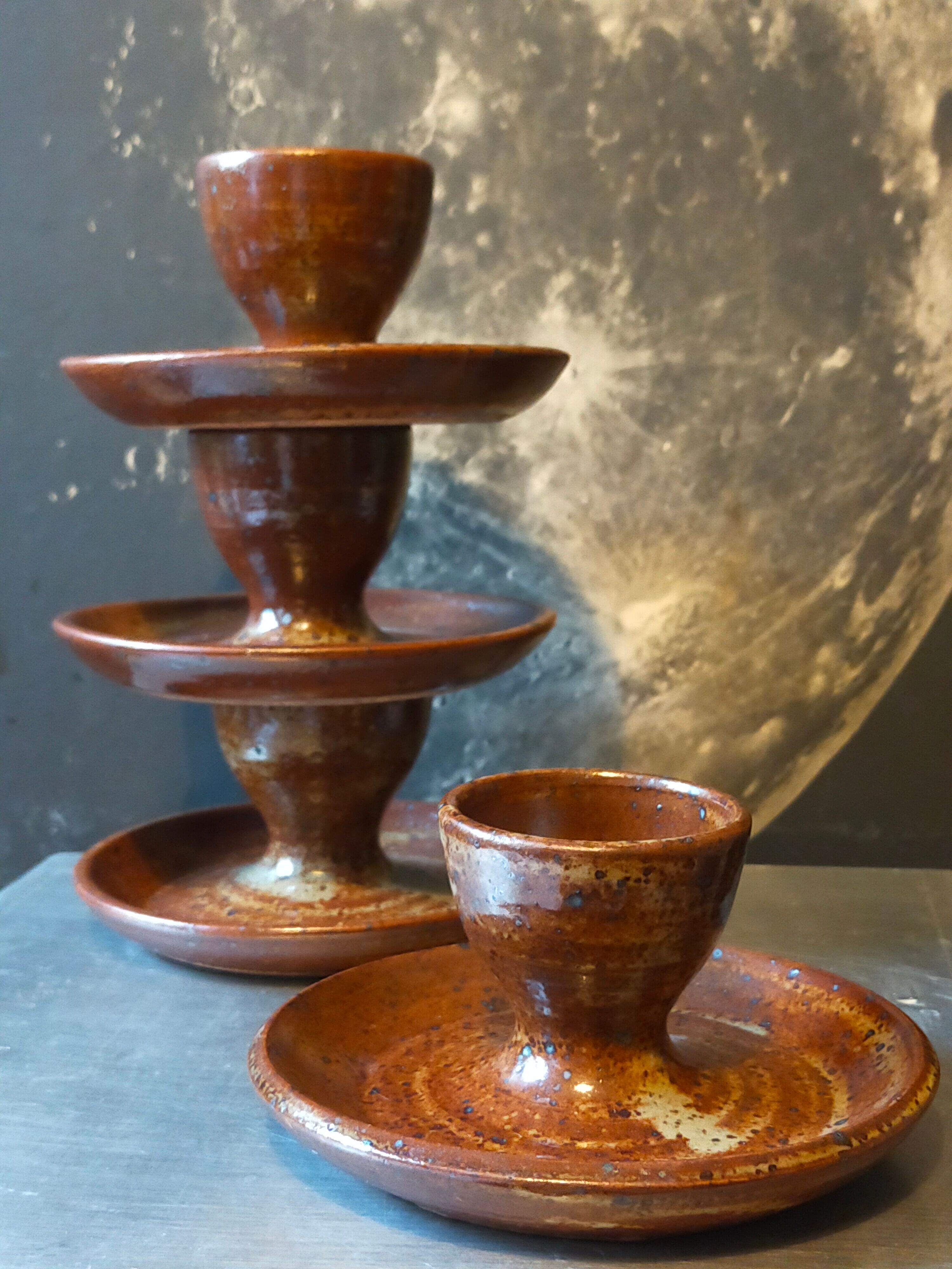 Four pyrite stoneware shells