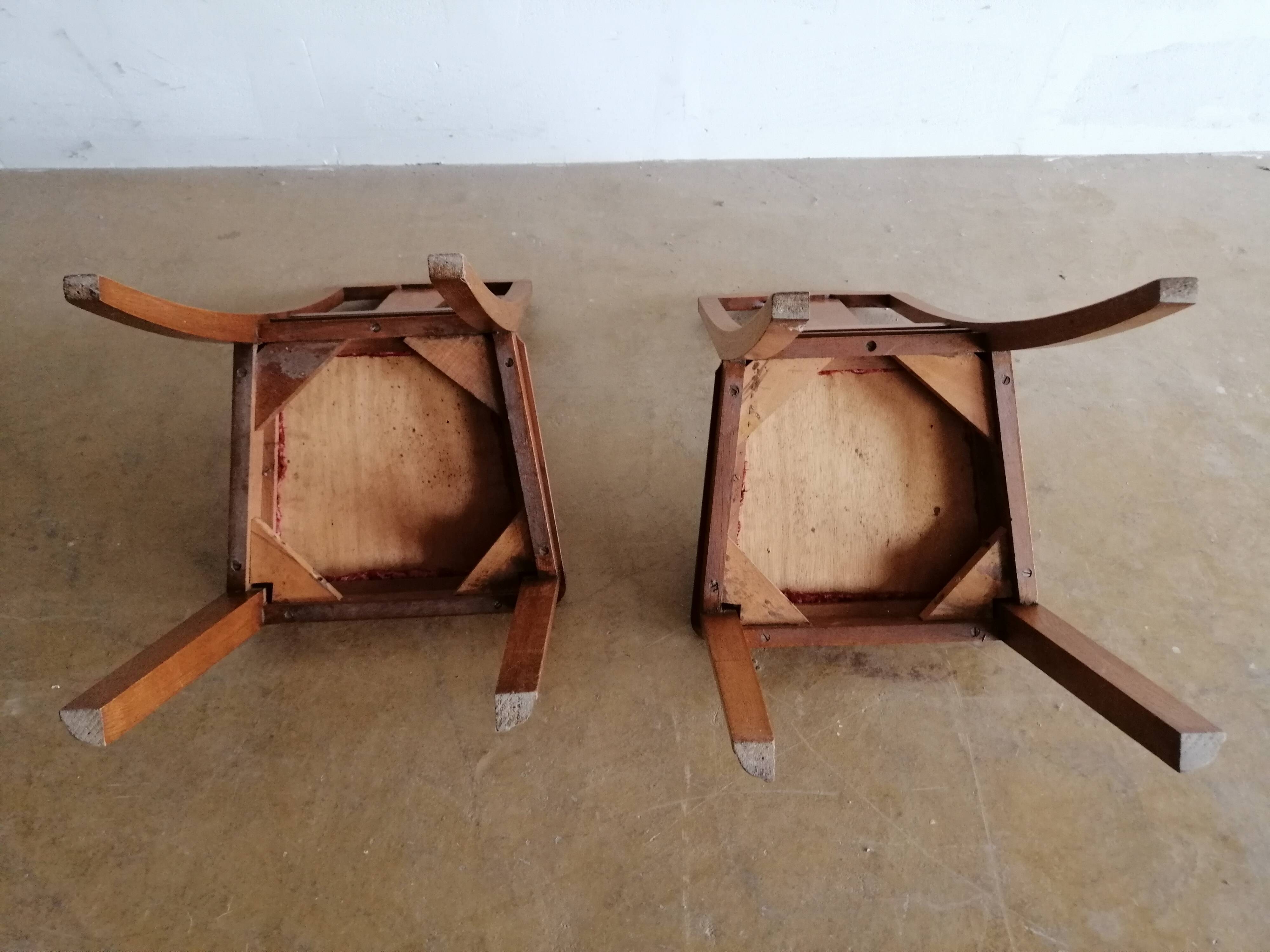 Lot de 2 chaises années 50 chêne et velours rose