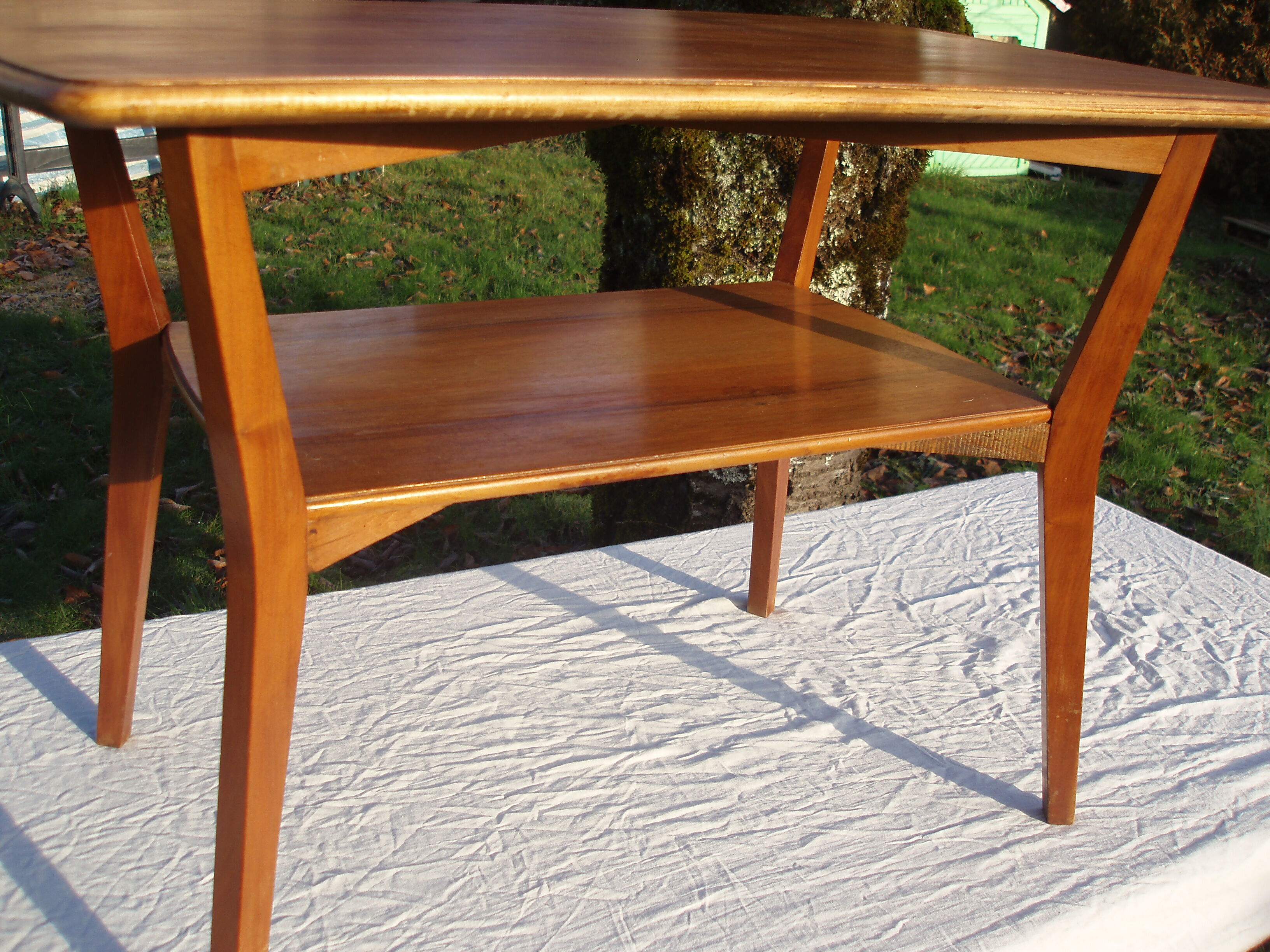 Coffee table rectangular double wooden tray