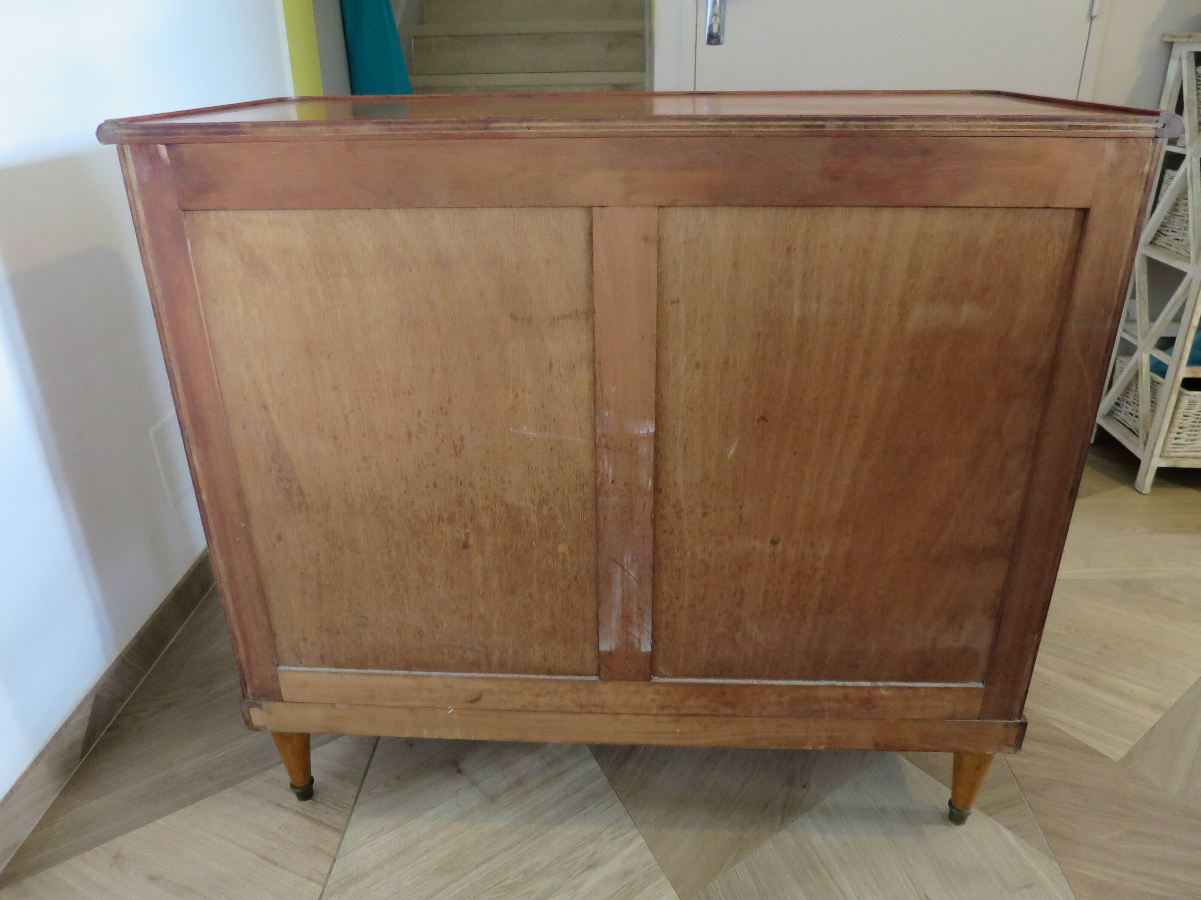 Louis XVI chest of drawers - Bronze - Butterfly wood veneer marquetry - 1930