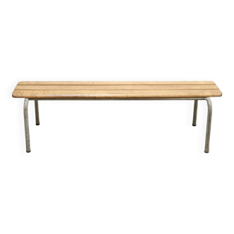 Vintage school bench in wood and metal